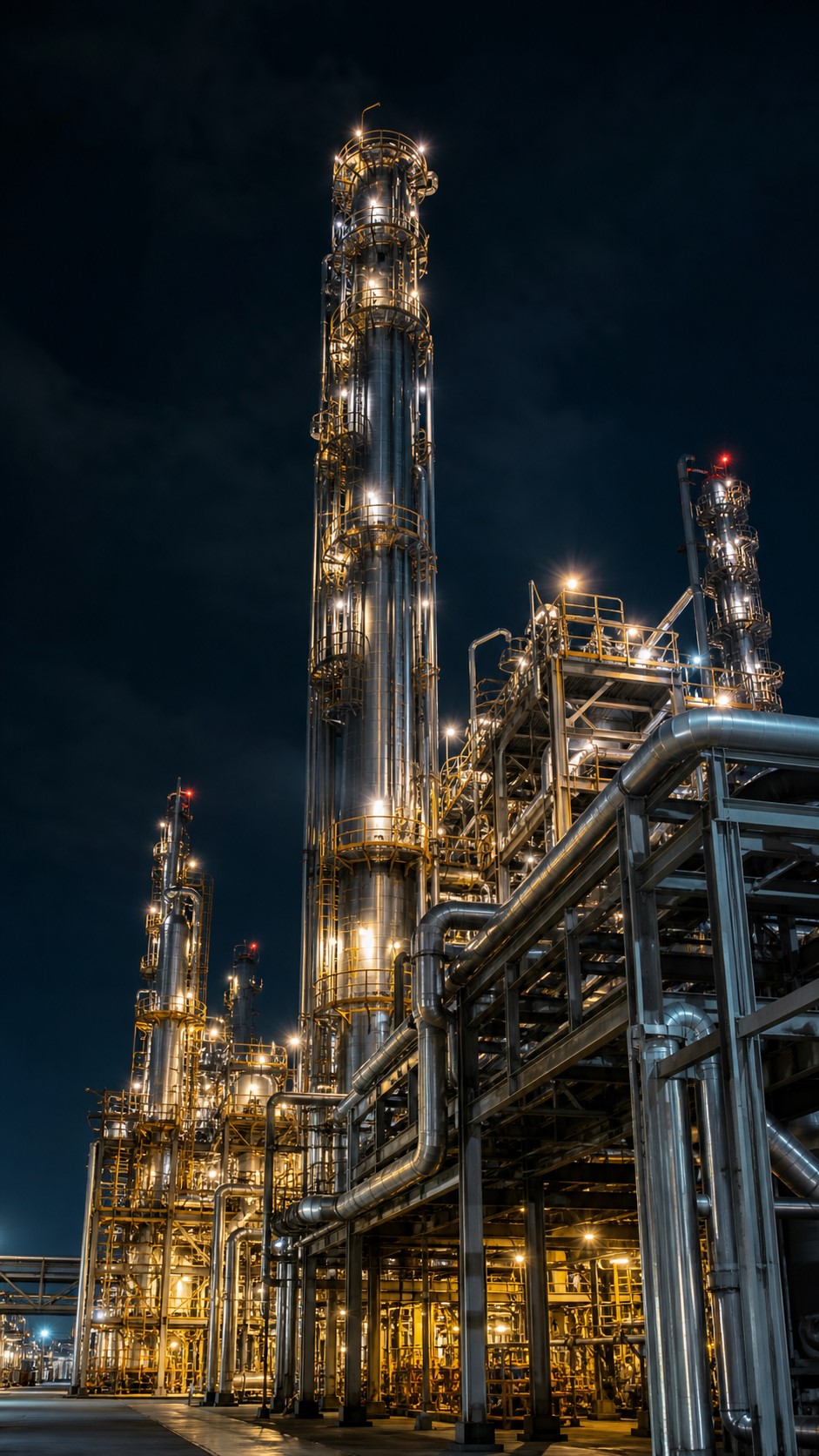 Complexe pétrochimique éclairé de nuit